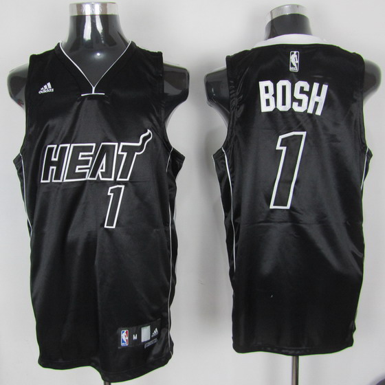 NBA Miami Heat 1 Chris Bosh Swingman Black White Number Jerseys